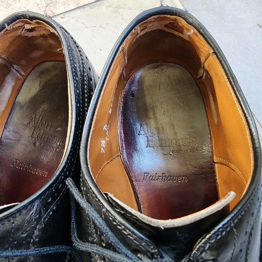 Allen Edmonds Fairhaven Mens Wingtip Black Leather Shoes Sz 7.5 D - Preppy Ivy